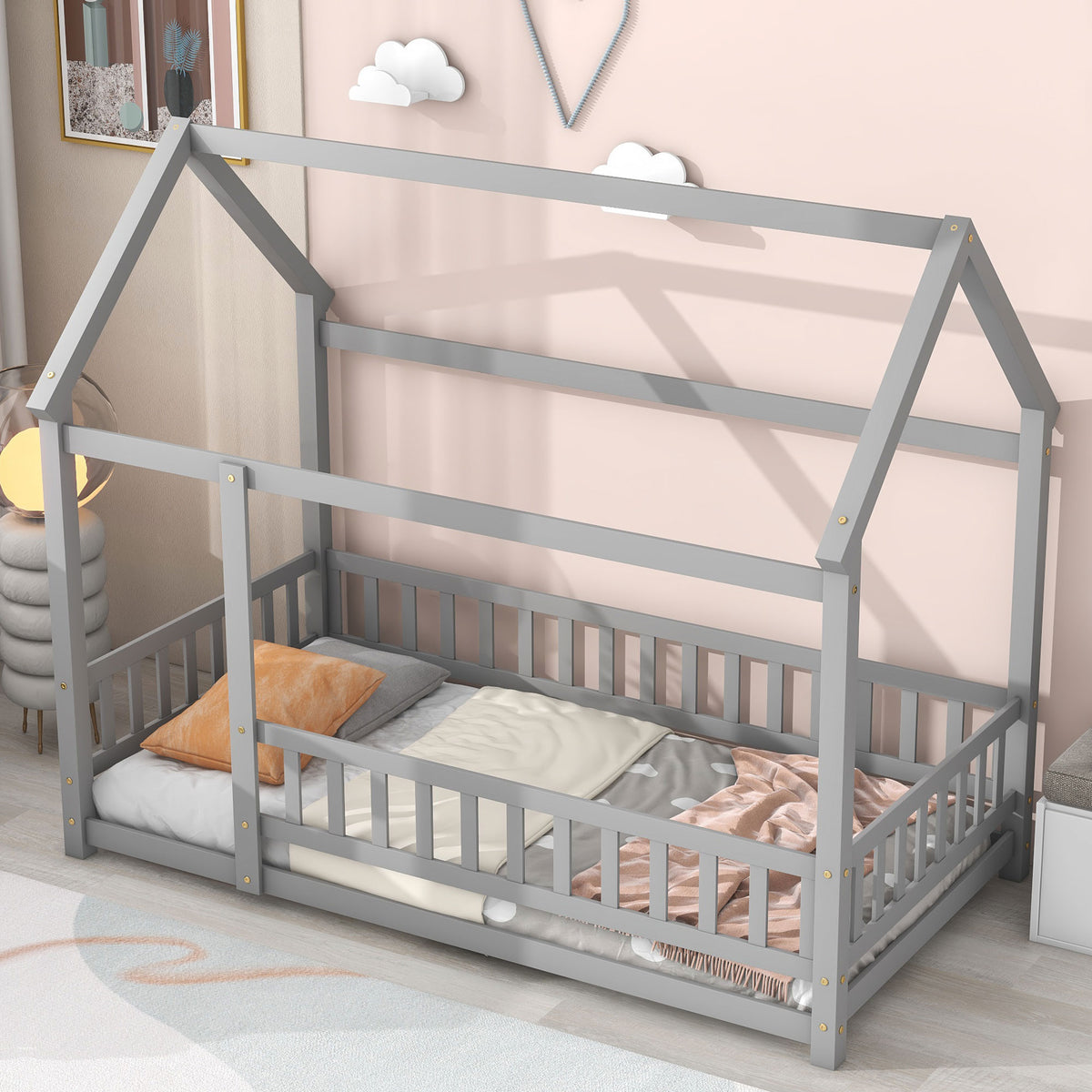 Twin Floor Bed Grey