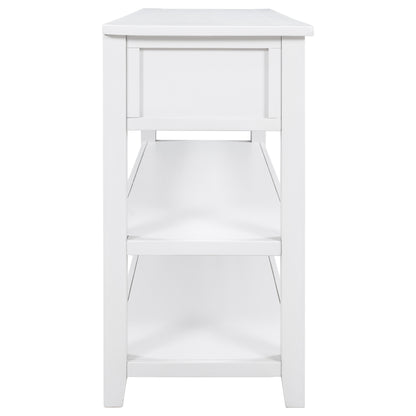 Antique White Console Table – Dual Shelves