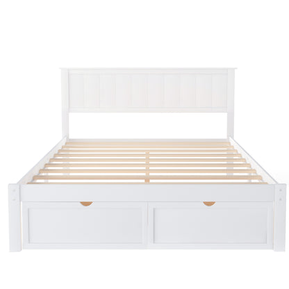 Full Platform Bed with Drawers White