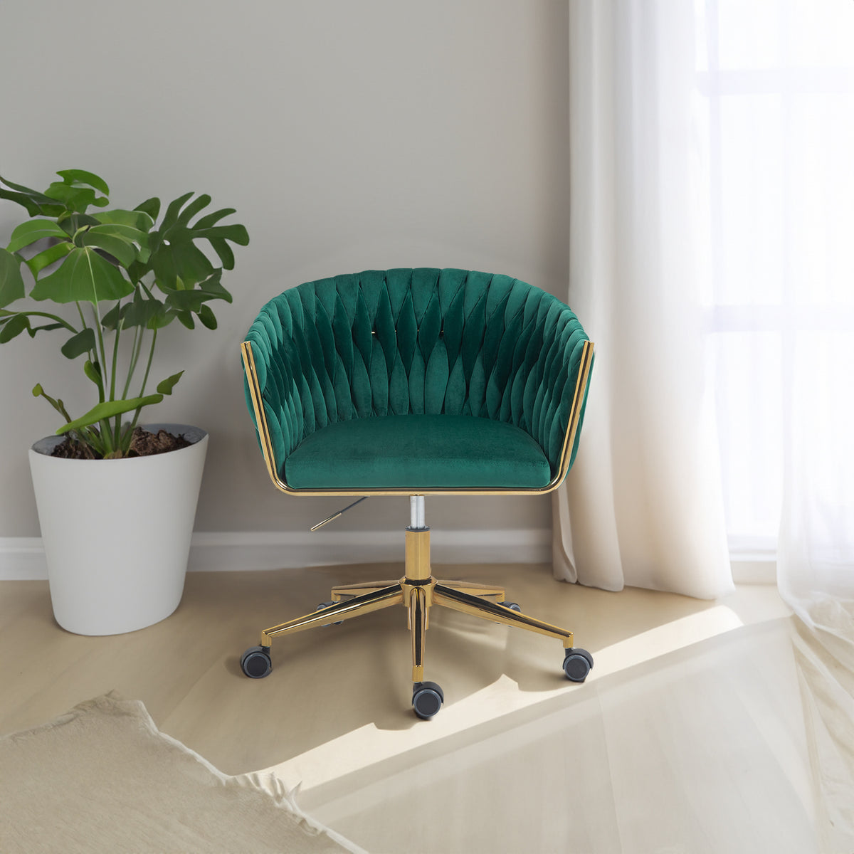 Modern Adjustable Vanity Chair with Wheels Green