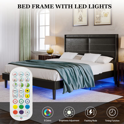 Queen Platform Bed PU Leather Black