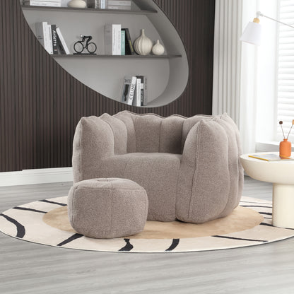 Soft Bean Bag Chair with Footstool Beige