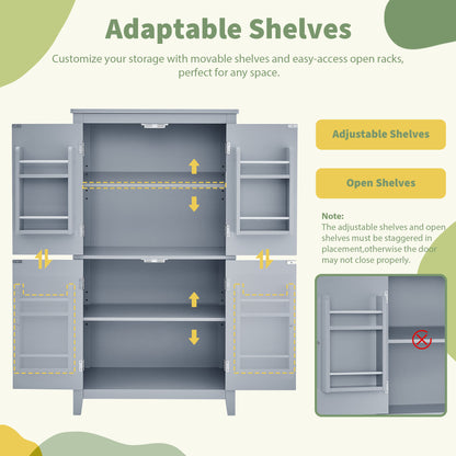 Gray Bathroom Floor Cabinet with Adjustable Shelves