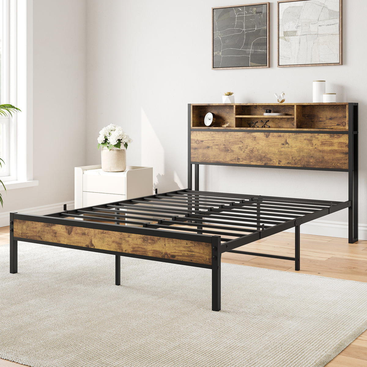 Full Platform Bed with Charging Station – Black
