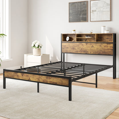 Full Platform Bed with Charging Station – Black
