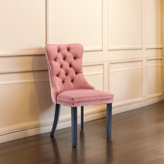 Nikki Tufted Linen Dining Chair Set (2 pcs) – Pink