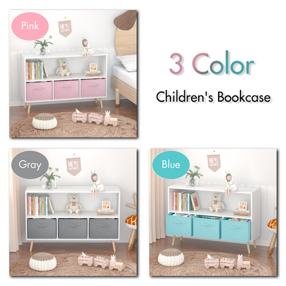 Kids Bookcase with Fabric Drawers White Blue