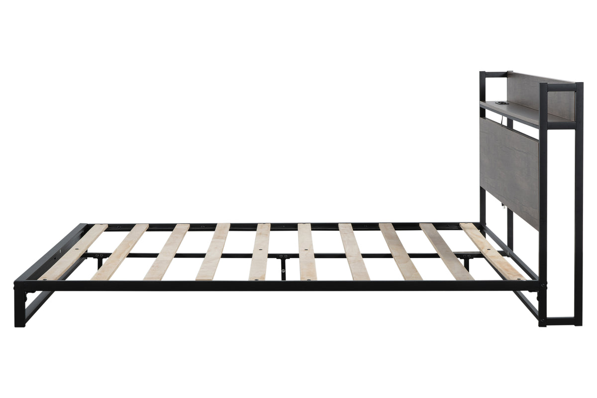 Platform Queen Bed with Storage and Support Frame