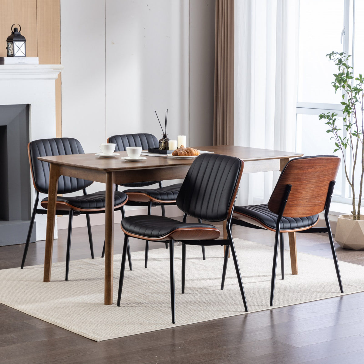 Retro Linen Dining Chairs Set of 2 Black Legs