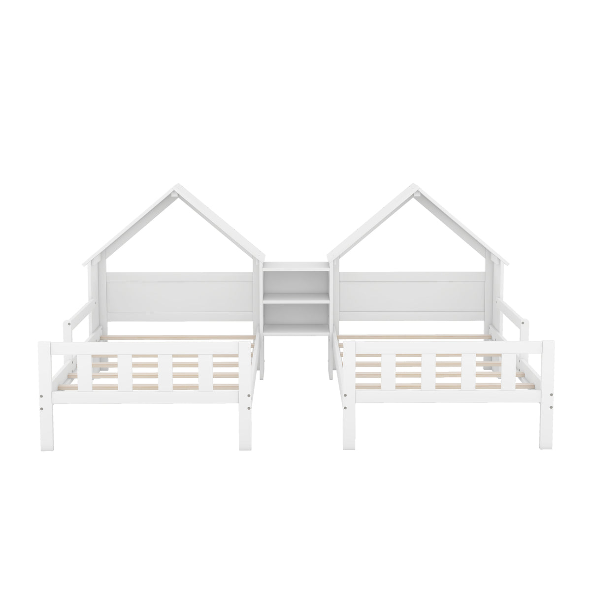 Twin Platform Bed with Built-In Nightstand White