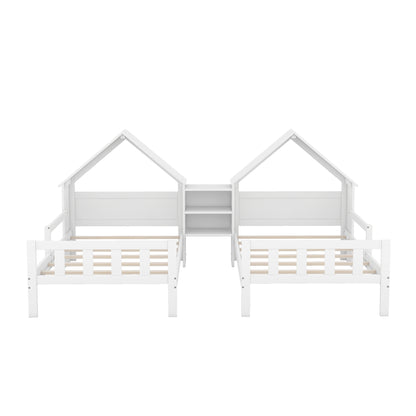Twin Platform Bed with Built-In Nightstand White