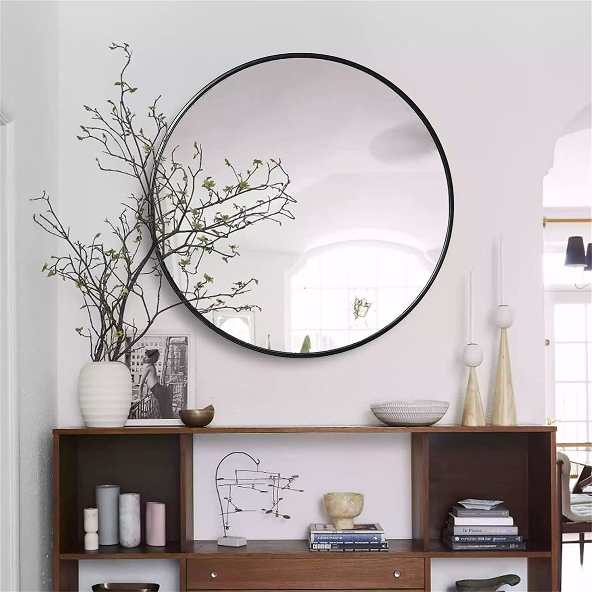 Black Round Metal Bathroom Mirror – 30”