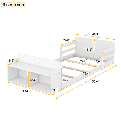 Twin Floor Bed with Guardrail White