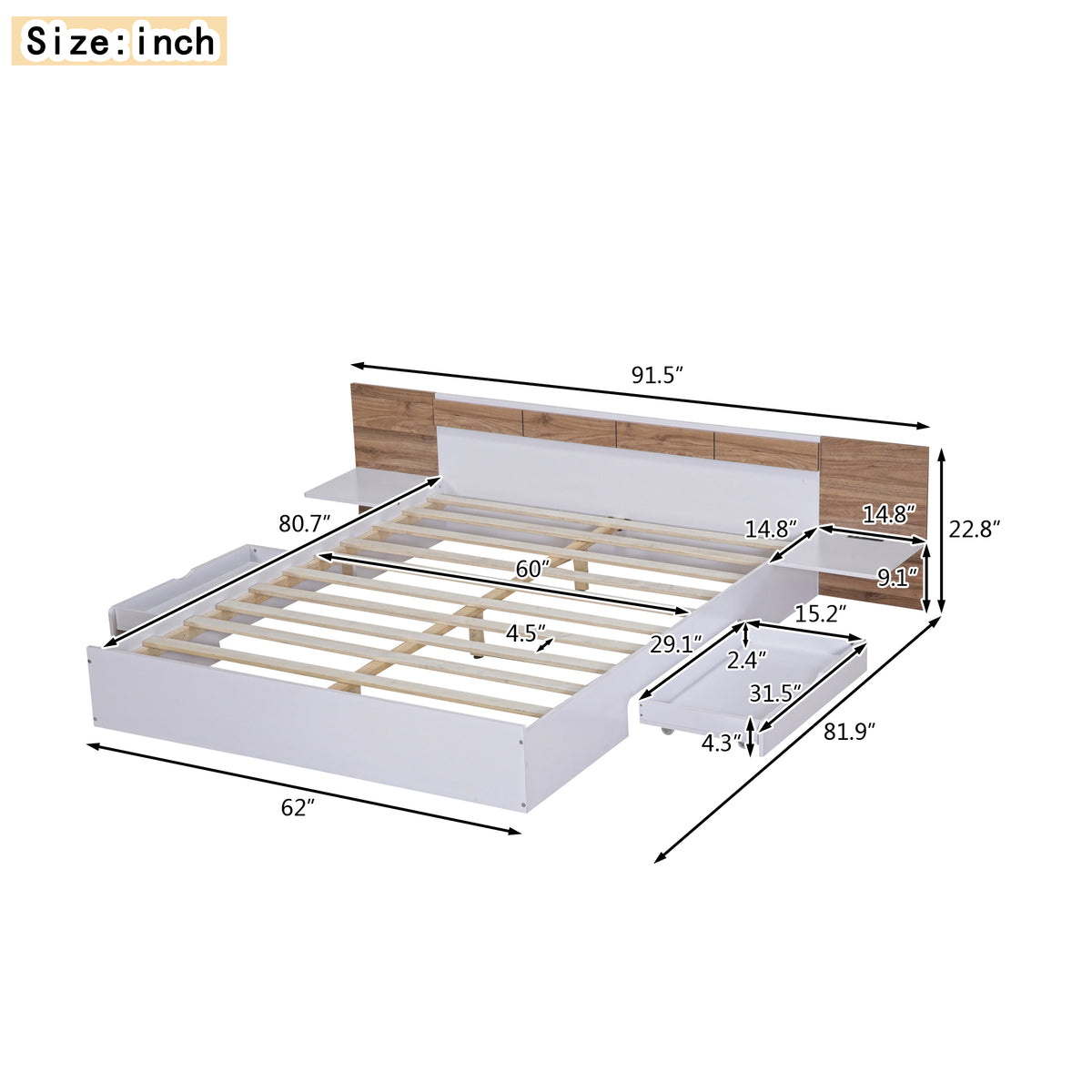 Queen Platform Bed White