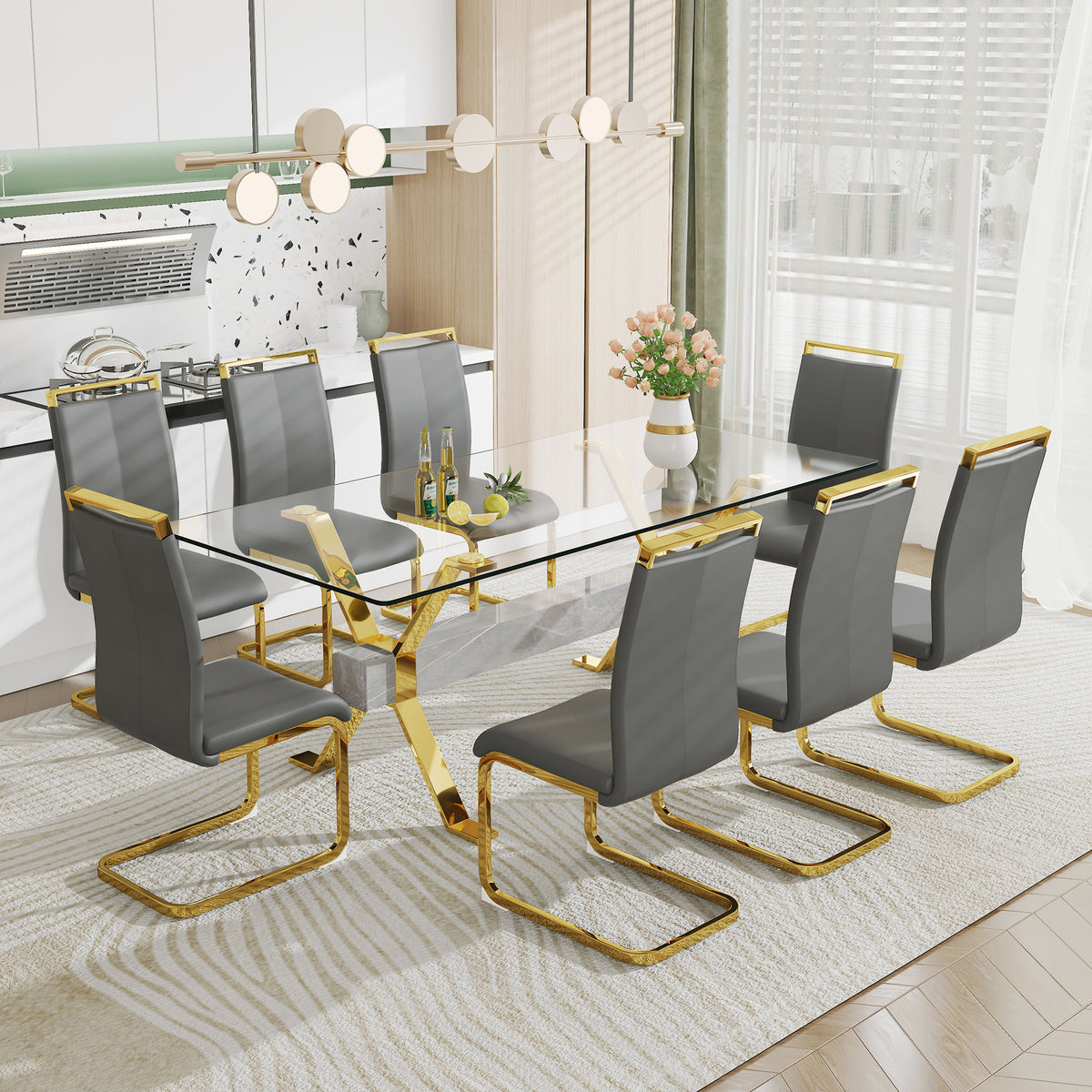 Glass Dining Table with Gold Metal Legs