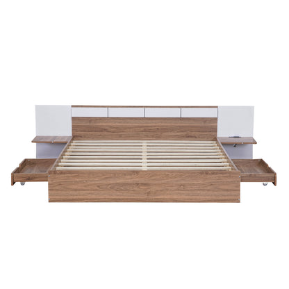 Queen Platform Bed with USB Ports Natural