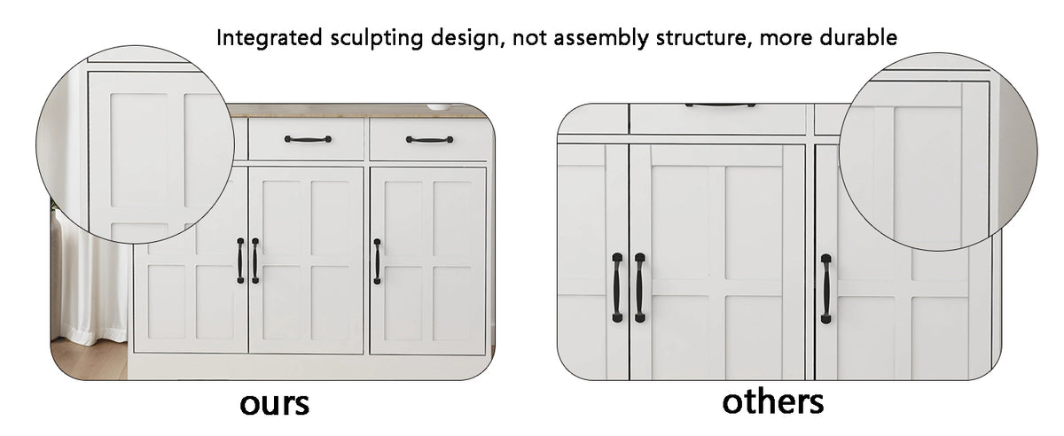 Farmhouse Buffet Sideboard – White 3-Door Cabinet