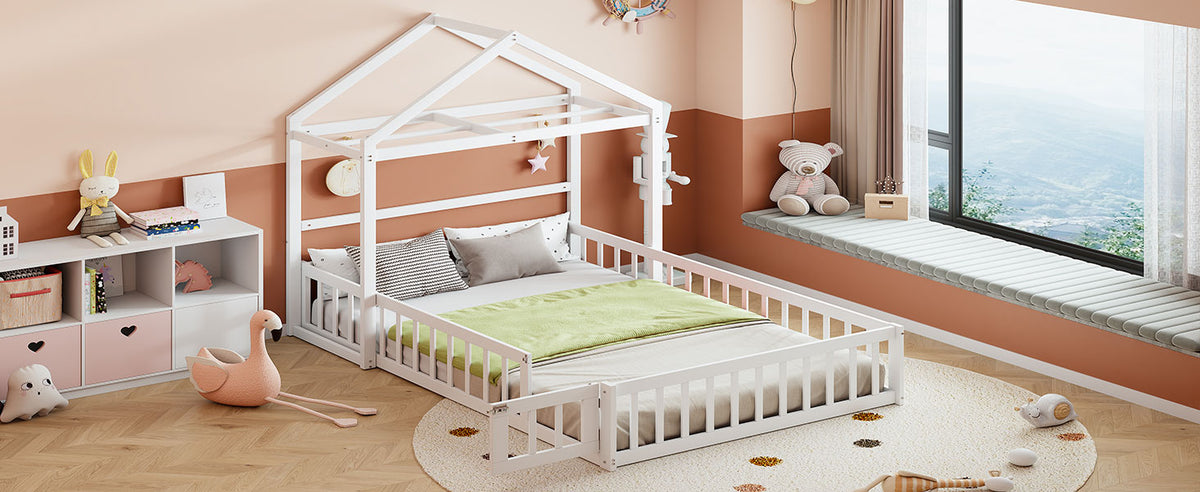 Full Platform Bed with Storage Rack White