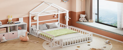 Full Platform Bed with Storage Rack White