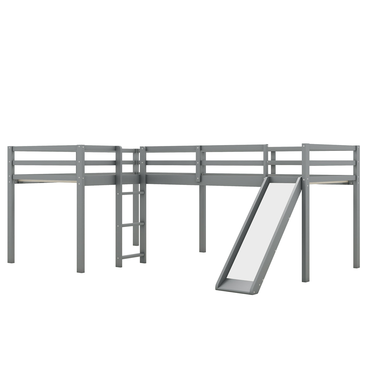 L-Shaped Twin Loft Bed with Slide Gray