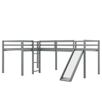L-Shaped Twin Loft Bed with Slide Gray