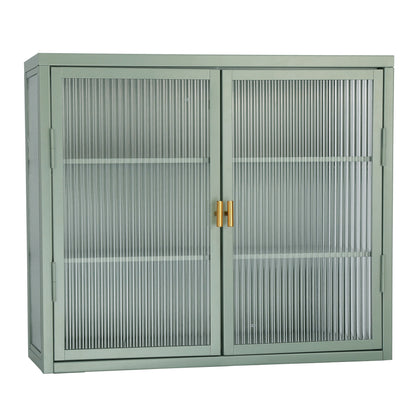 Retro Double Glass Wall Cabinet with Detachable Shelves Brown