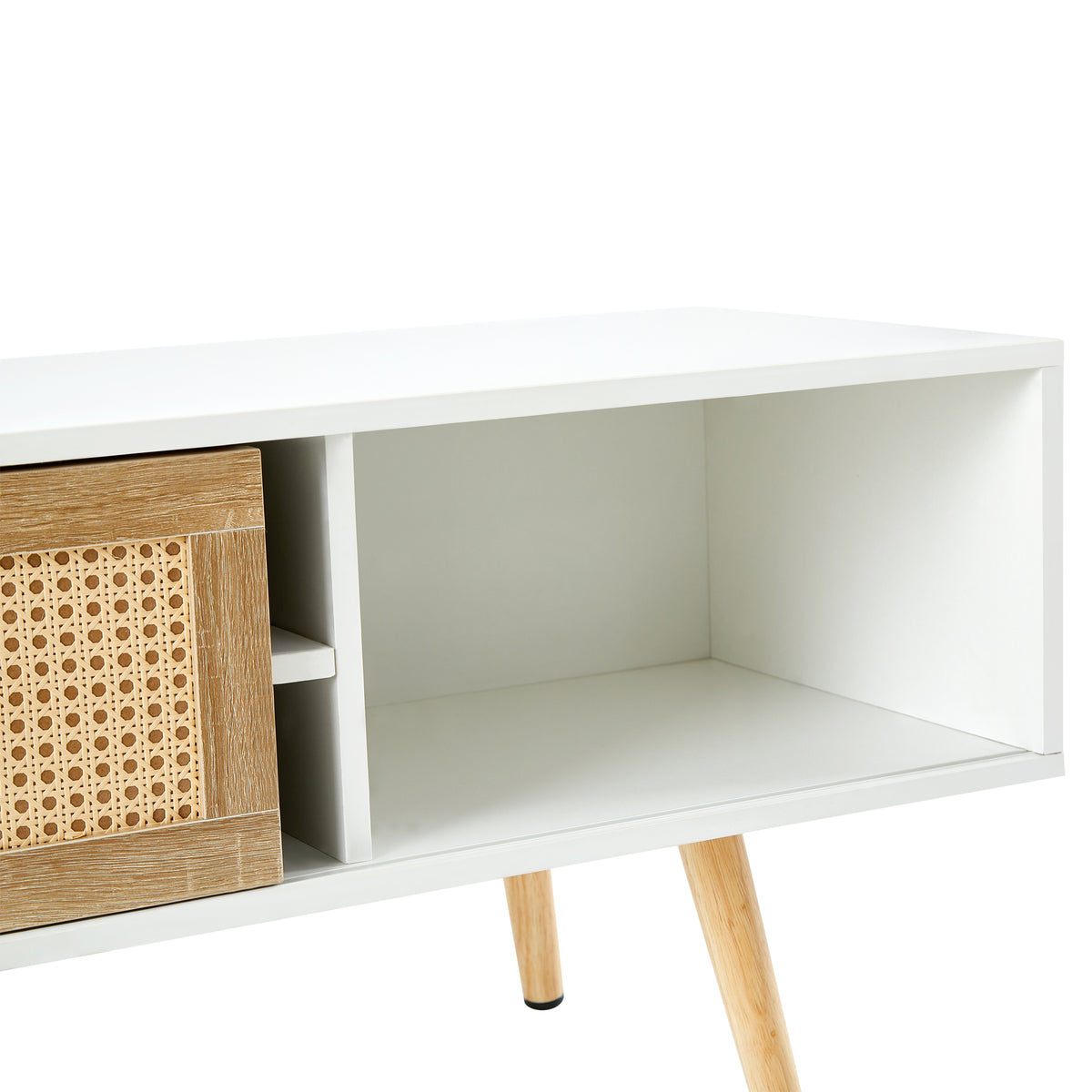 Rattan TV Cabinet with Adjustable Shelves White
