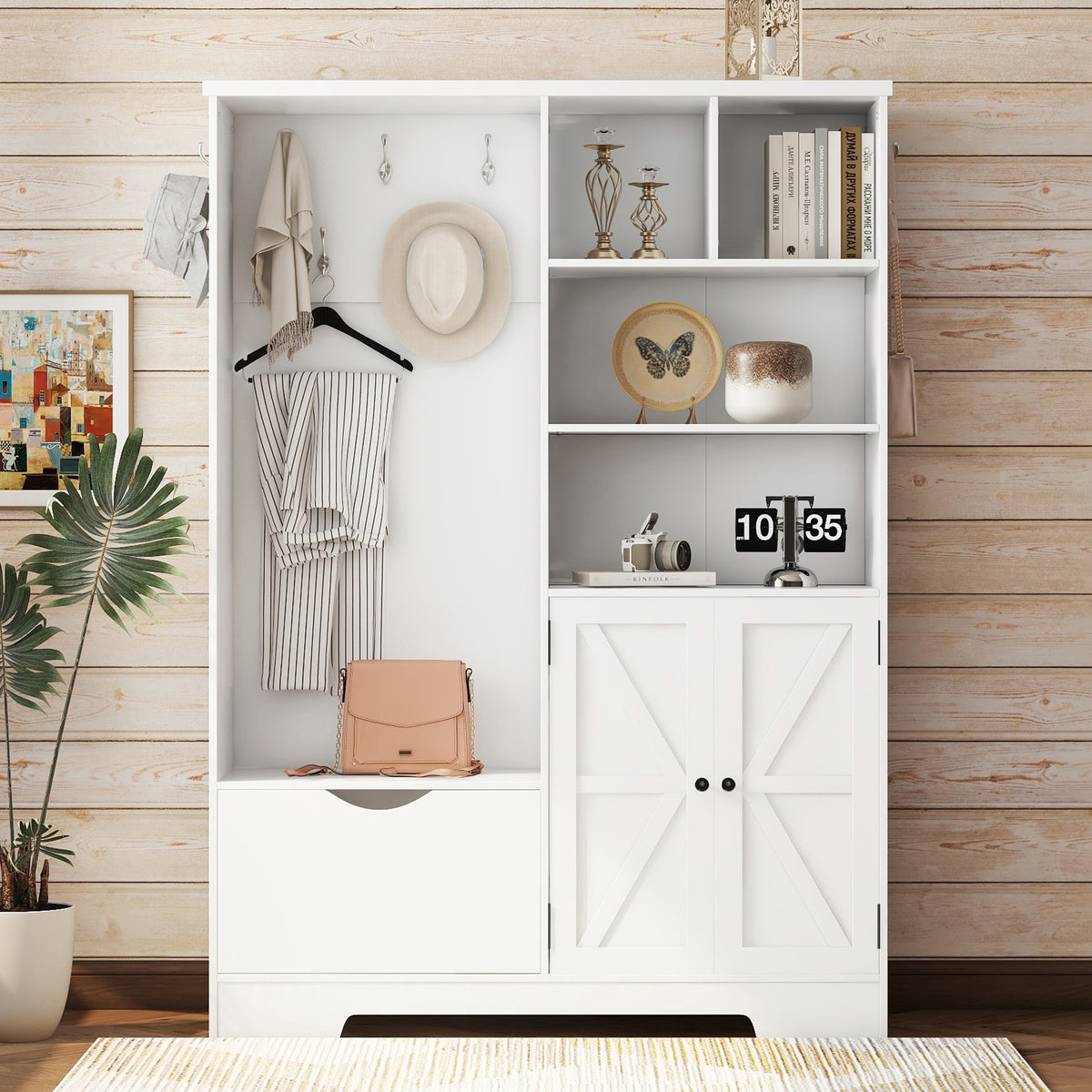 Hall Tree Storage Cabinet White