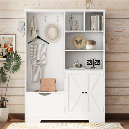 Hall Tree Storage Cabinet White