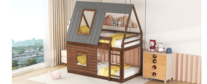 Twin Bunk Bed with Roof Windows Gray