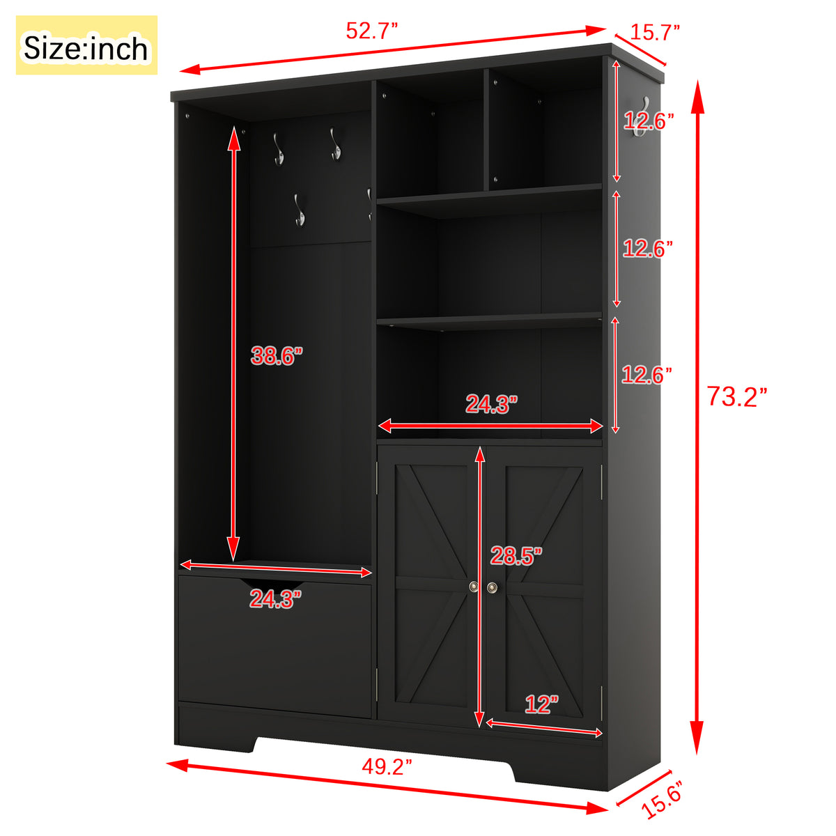 Hall Tree Storage Cabinet Black