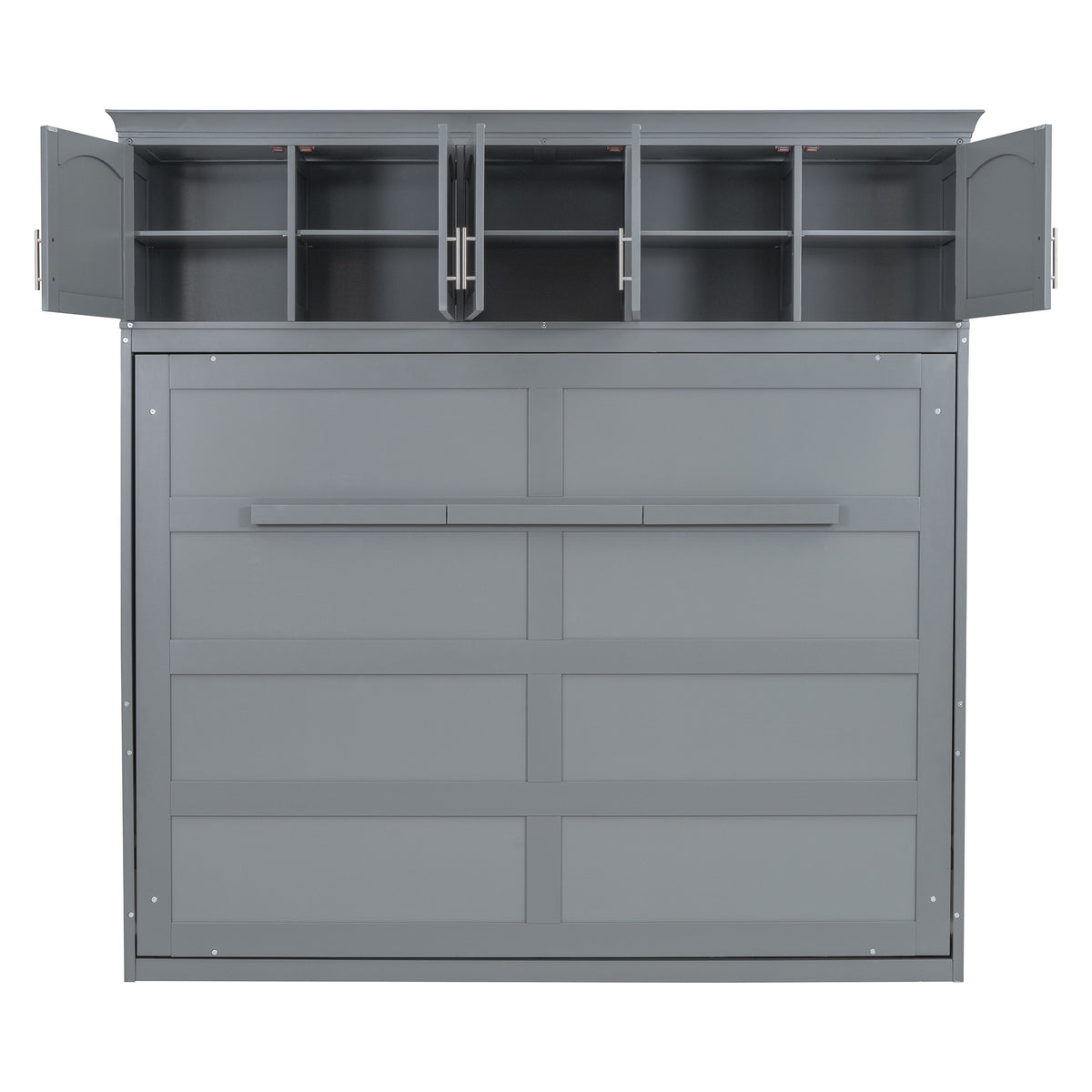 Gray Murphy Bed with Top Cabinets