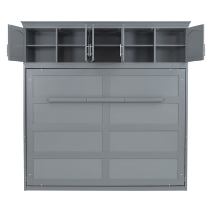 Gray Murphy Bed with Top Cabinets
