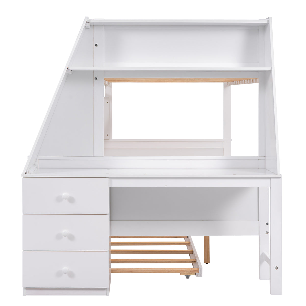 Twin Over Full Bunk Bed with Built-In Desk White