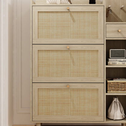 Bohemian Shoe Cabinet with Rattan Flip Drawers Natural
