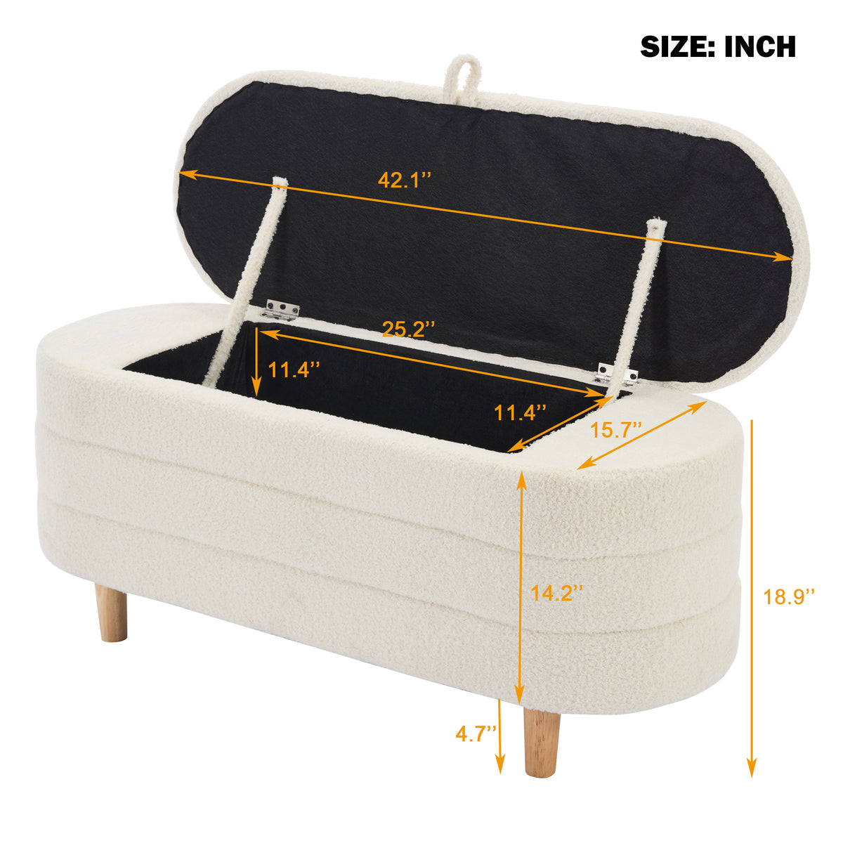 Sherpa Fabric Storage Ottoman Bench – White