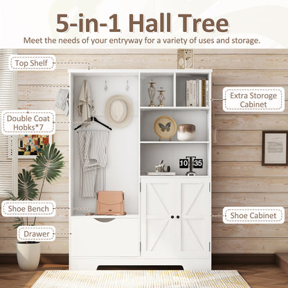 Hall Tree Storage Cabinet White