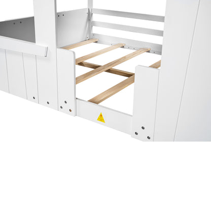 Full Wood Bed with Roof Frame White