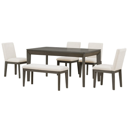 6-Piece Farmhouse Dining Set Beige Gray
