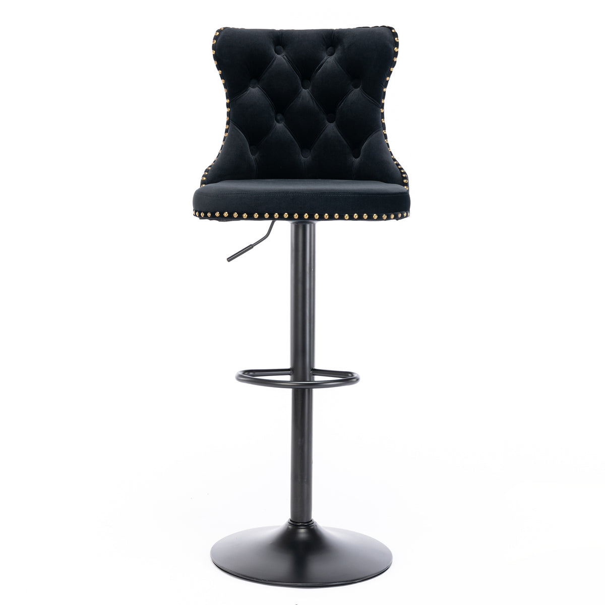 Swivel Velvet Bar Stool Set (2 pcs) – Black