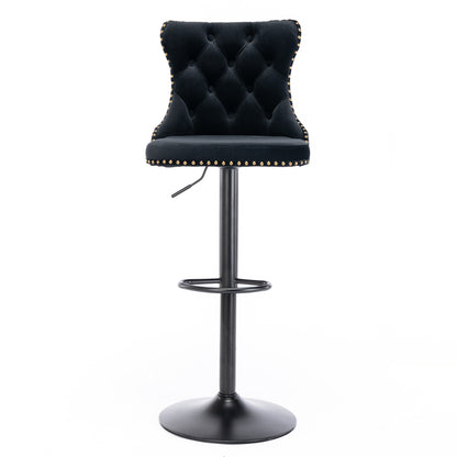 Swivel Velvet Bar Stool Set (2 pcs) – Black