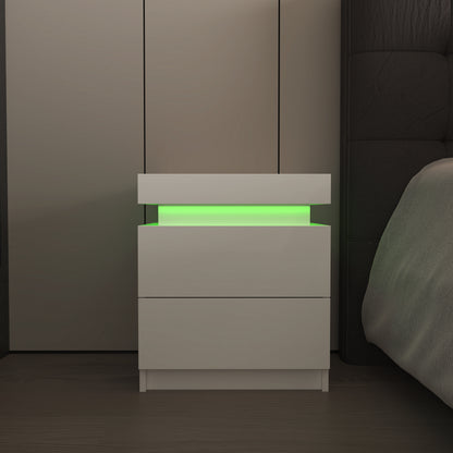 White LED Nightstand with Storage Drawers