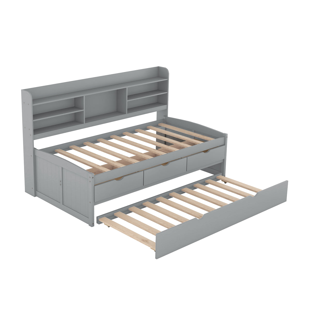 Twin Captain Bed with Storage Drawers Gray