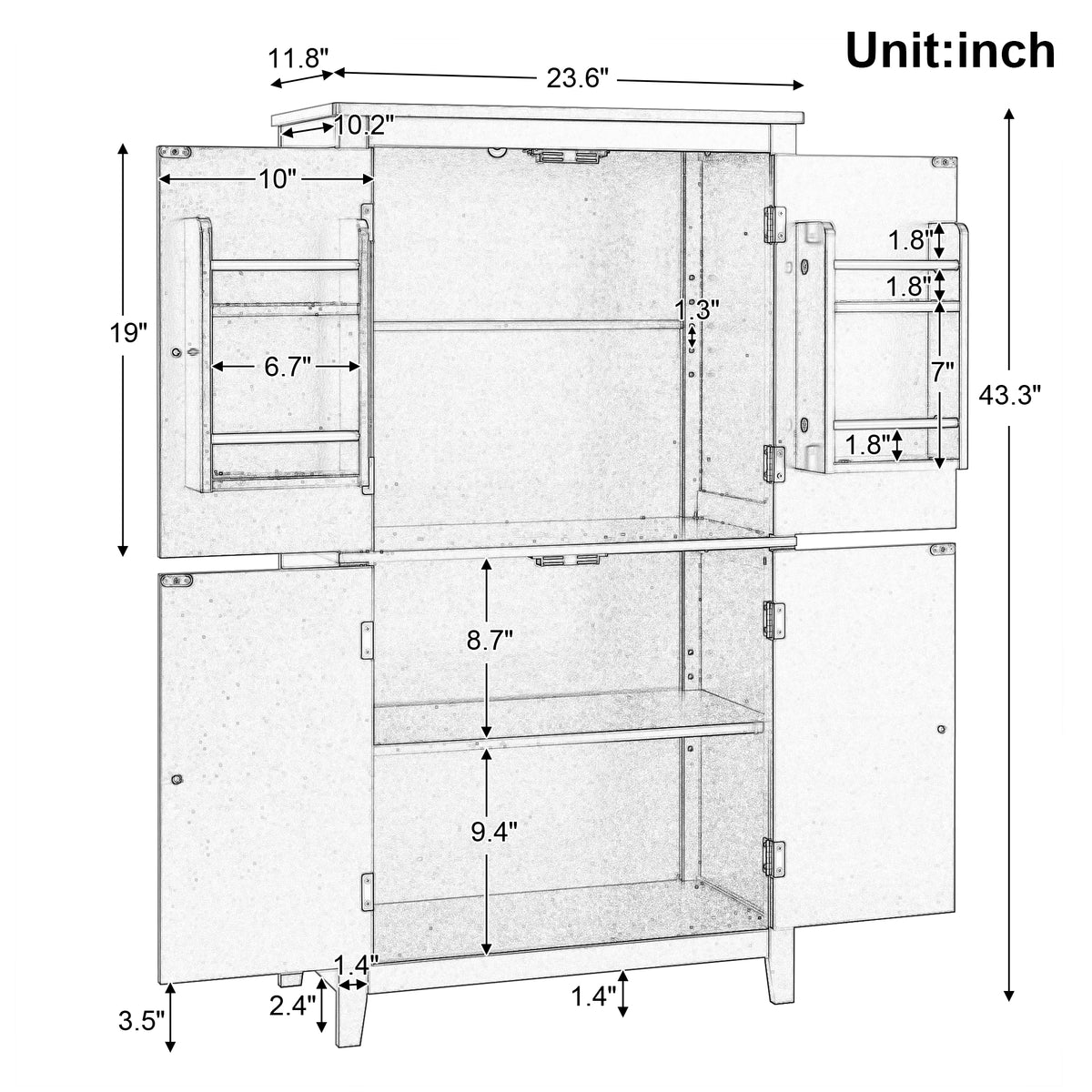 Gray Bathroom Floor Cabinet with Adjustable Shelves