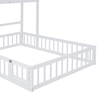 Full Platform Bed with Storage Rack White