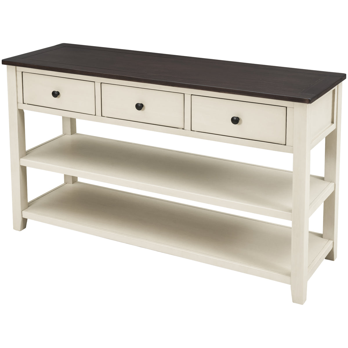 Beige Wood Console Table – Espresso Accents