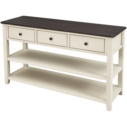 Beige Wood Console Table – Espresso Accents