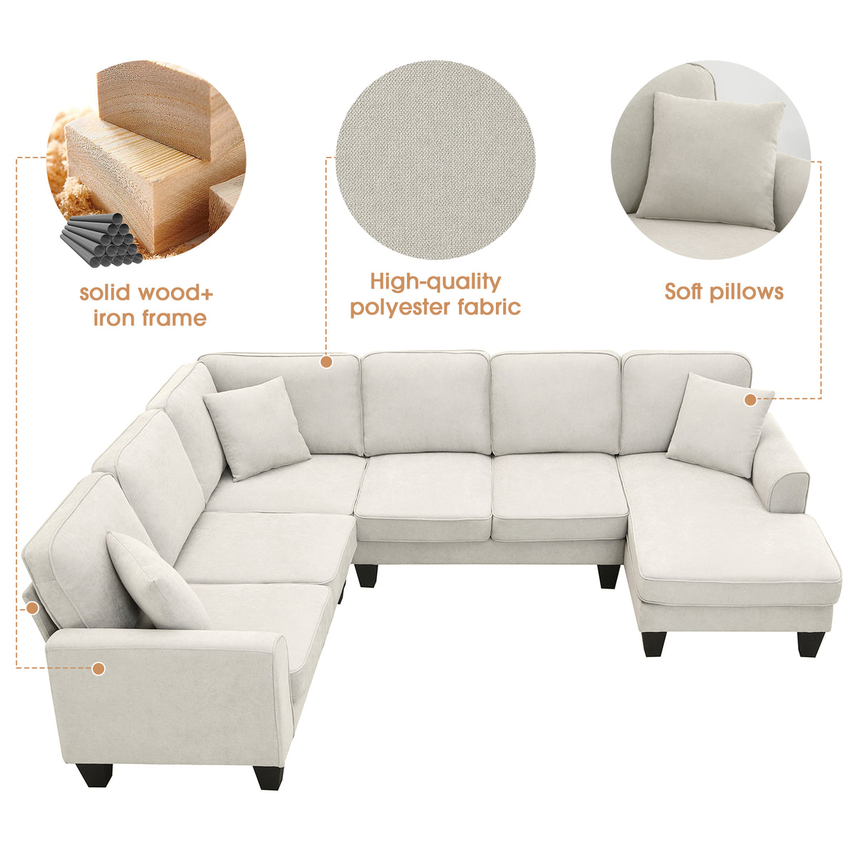 Modern Fabric Sectional Sofa – 7-Seater