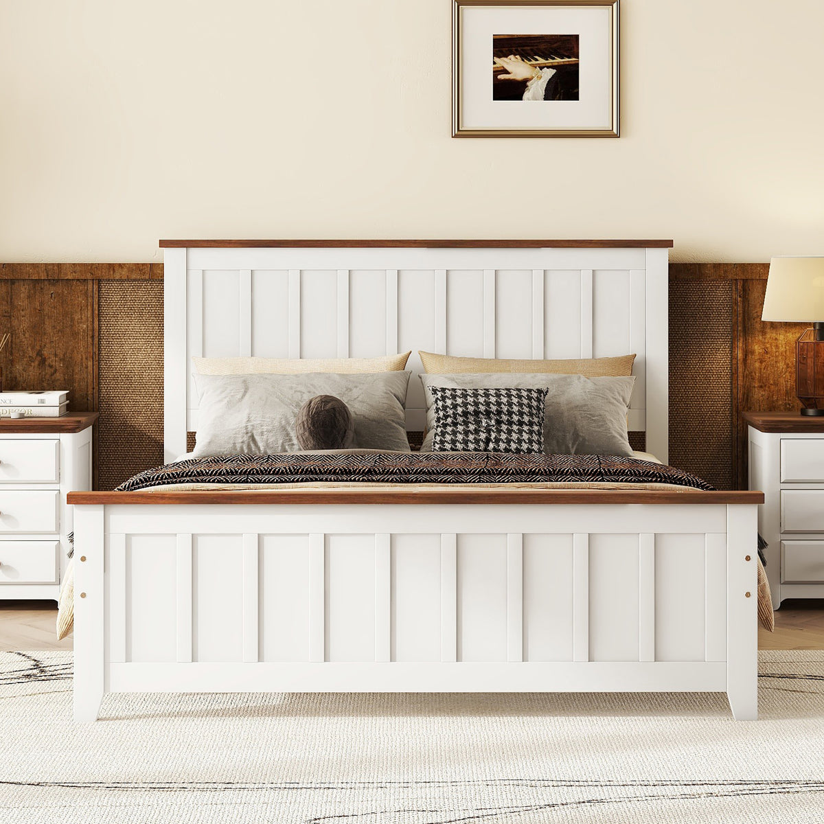 Full Wood Platform Bed with Slat Support White