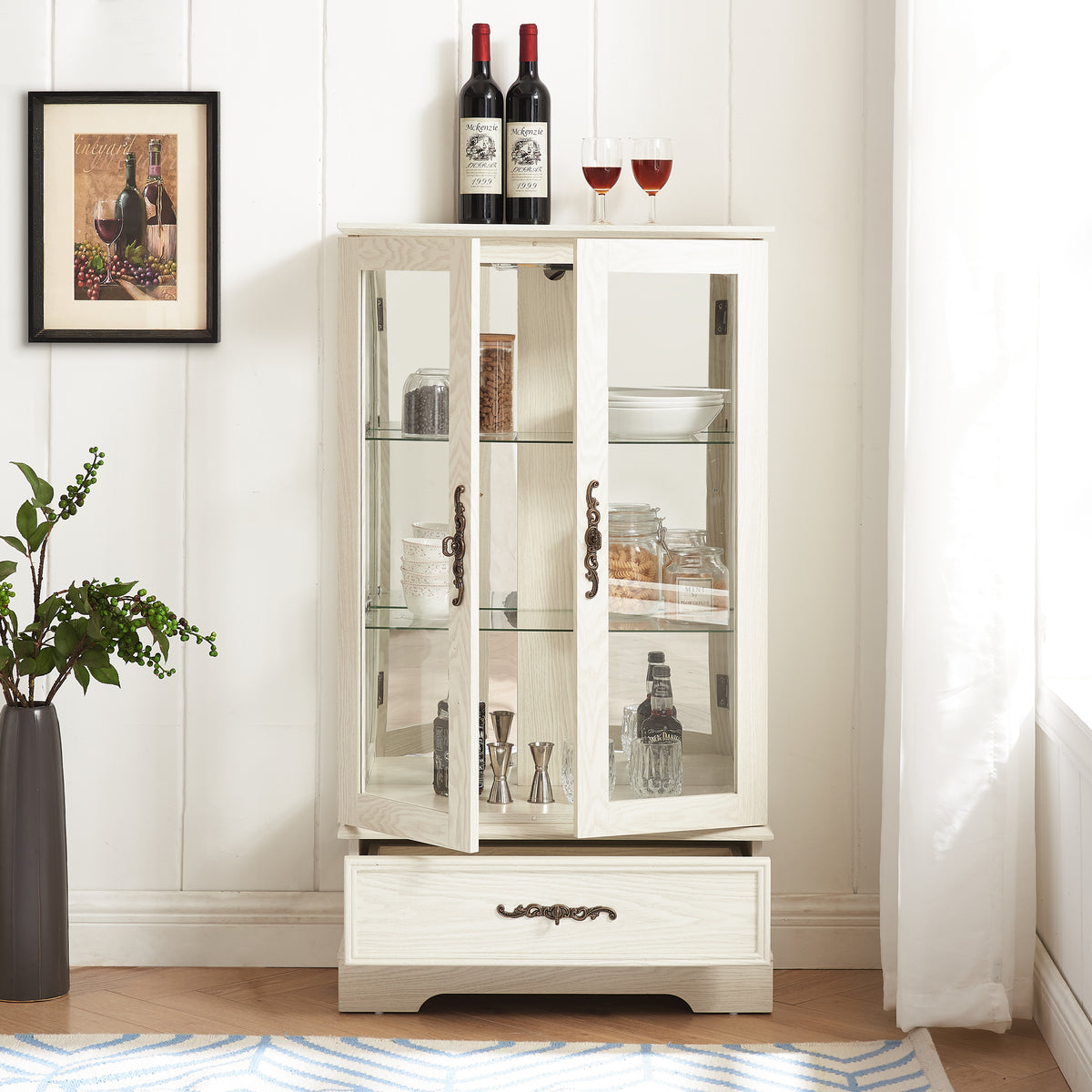 Oak Display Cabinet with LED Glass Doors